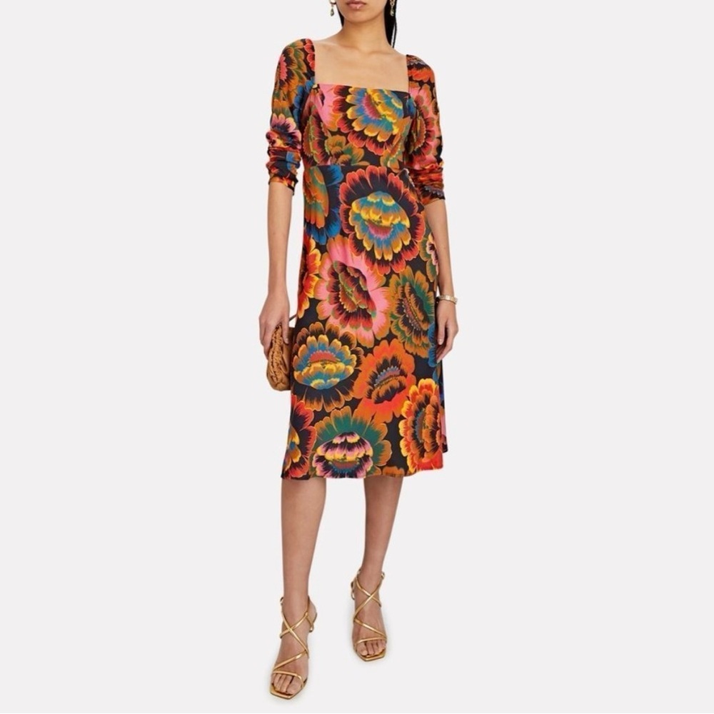 Farm Rio square neck floral print midi dress